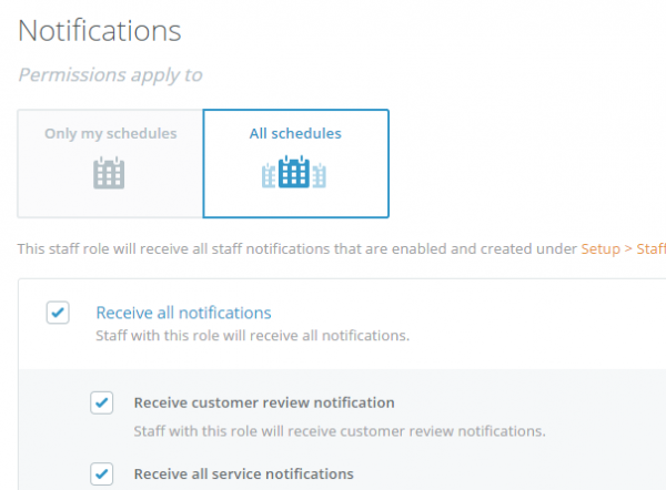 Set your staff notification settings under staff roles