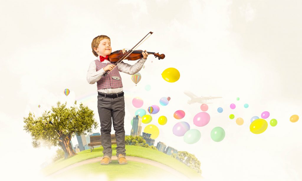 music school branding, little boy playing violin