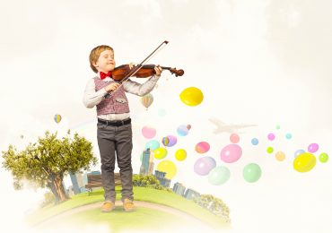 music school branding, little boy playing violin