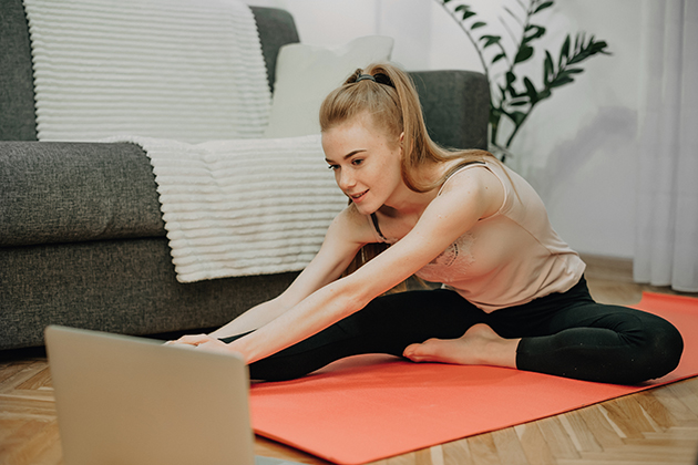 fitness business, cheerful girl at computer