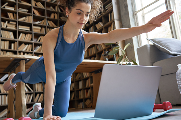 Q and A, fit sporty girl doing a virtual class