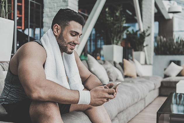 fitness business, man sending a text