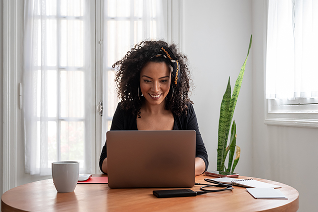 fitness business, woman at her computer