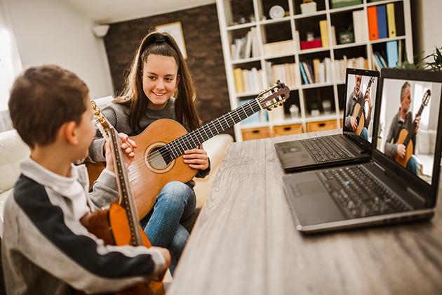 music studio clients, playing guitar online