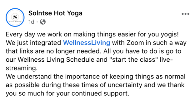 solntse hot yoga, Facebook post for the blog