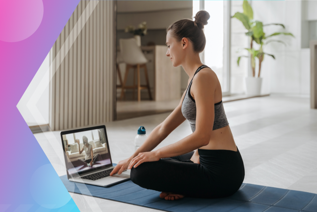 yoga workshops, yoga instructor at her computer