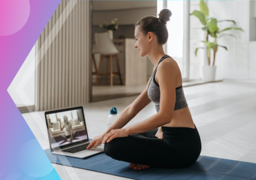 yoga workshops, yoga instructor at her computer