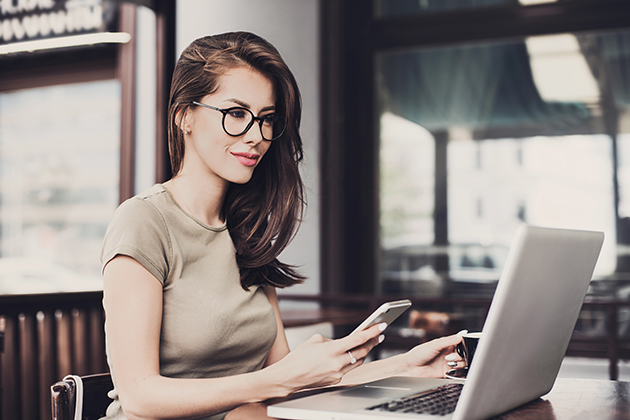 business advisor, young beautiful girl on computer