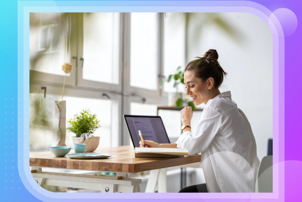 business presence, woman at a computer