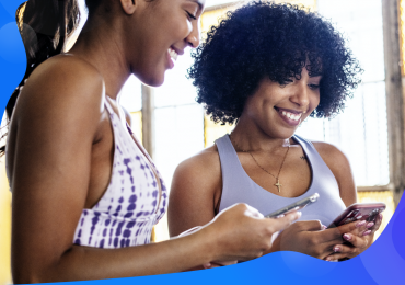 social media post captions, two women and phones