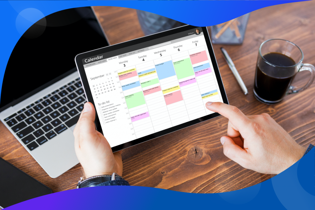 content calendar strategy, iPad with a calendar