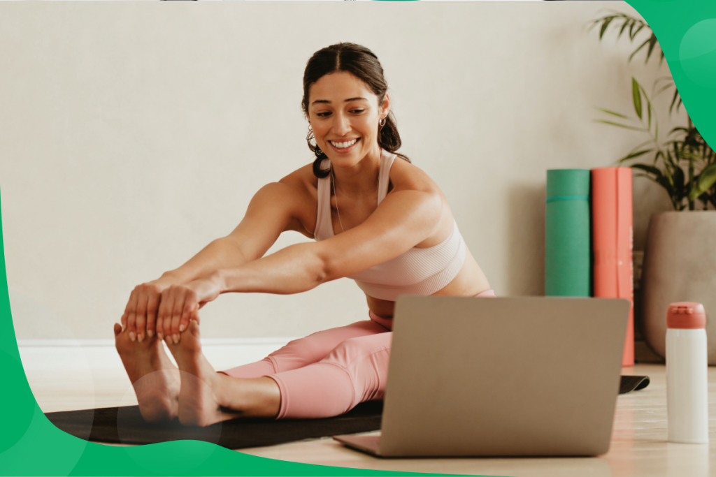 lead capture form, woman exercising at her computer