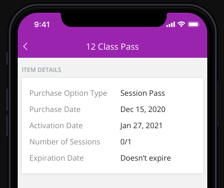 A screenshot of the Achieve Client App additional product information accessed from the past purchases screen.
