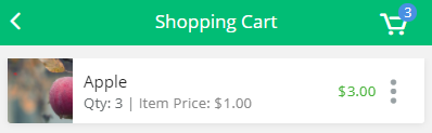 A screenshot of an item with both the quantity and item price fields in the shopping cart on the Elevate Staff App. 