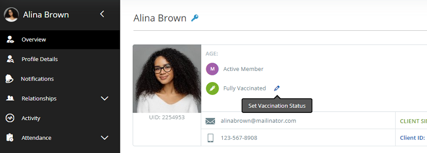 A screenshot of a client’s vaccination status on the Overview page of their client profile.
