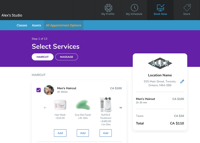 A screenshot of the Select Services step of the redesigned appointment booking flow.