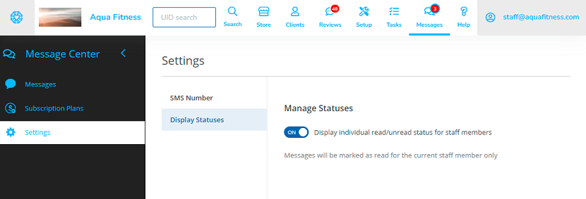 A screenshot of the Manage Statuses setting on the Settings page in Message Center.