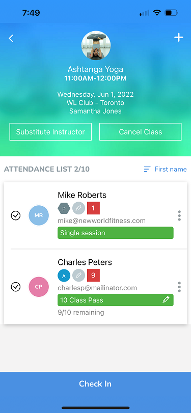 A screenshot of the new sorting function for the attendance list in the Elevate Staff App.