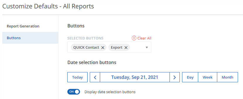 A screenshot of the date selection options in report customization.