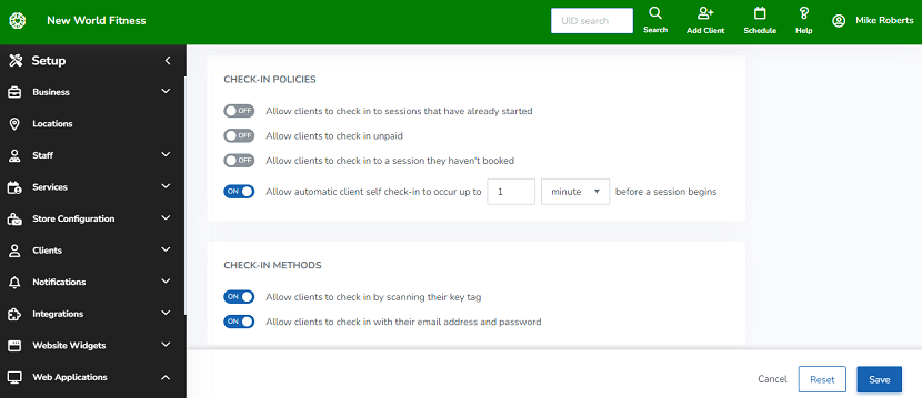 A screenshot of the Self Check-In Web App's updated settings page.