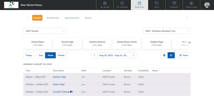 A screenshot of the Client Web App's new table style view.