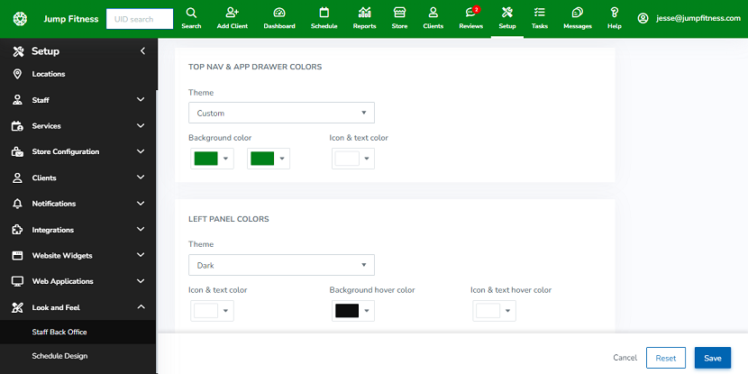 A screenshot of the settings on the updated Staff Back Office page.