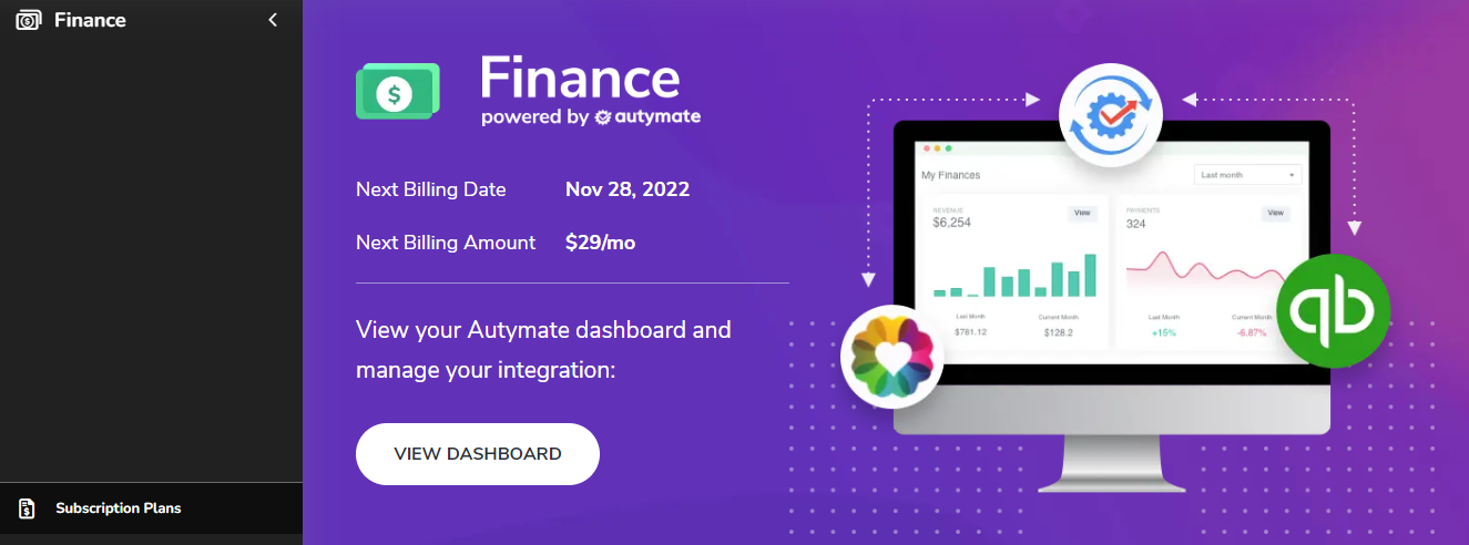 A screenshot of the Finance page.