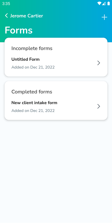 A screenshot of the Forms feature in the Elevate Staff App.
