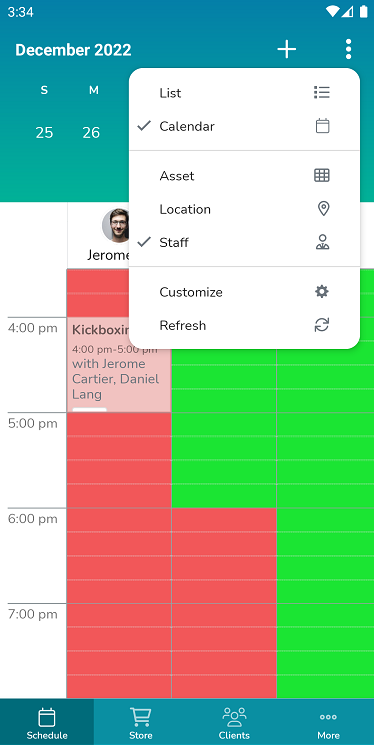 A screenshot of the redesigned schedule in the Elevate Staff App.