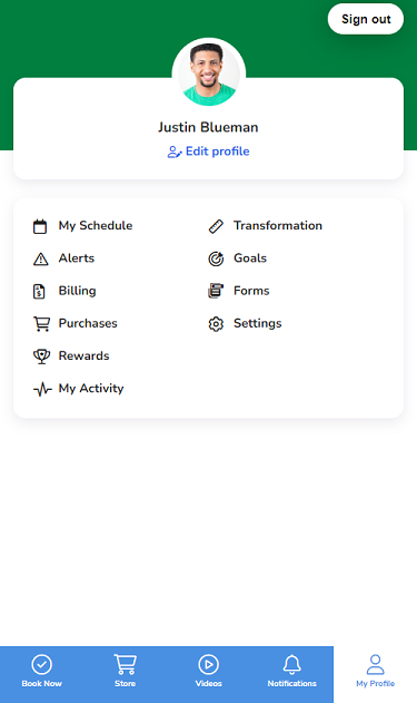 A screenshot of the My Profile screen in the Achieve Client App.