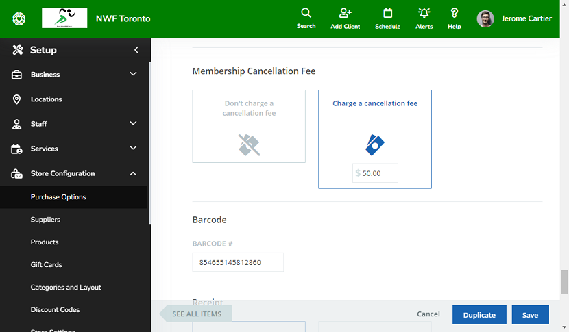 A screenshot of the Membership Cancellation Fee advanced setting.
