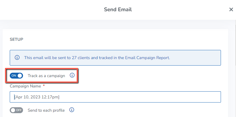 A screenshot showing the setting that is automatically enabled when sending an email with 10 or more clients selected.