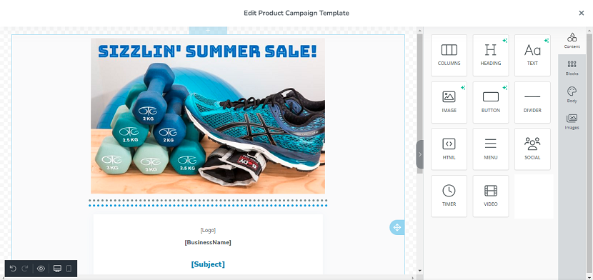 A screenshot showing the new visual editor being used to customize an automated marketing email notification.