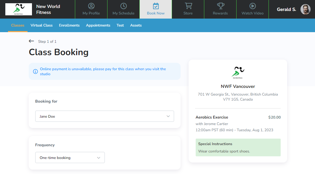 A screenshot of the new relationship booking setting in the service booking flow of the Client Web App.