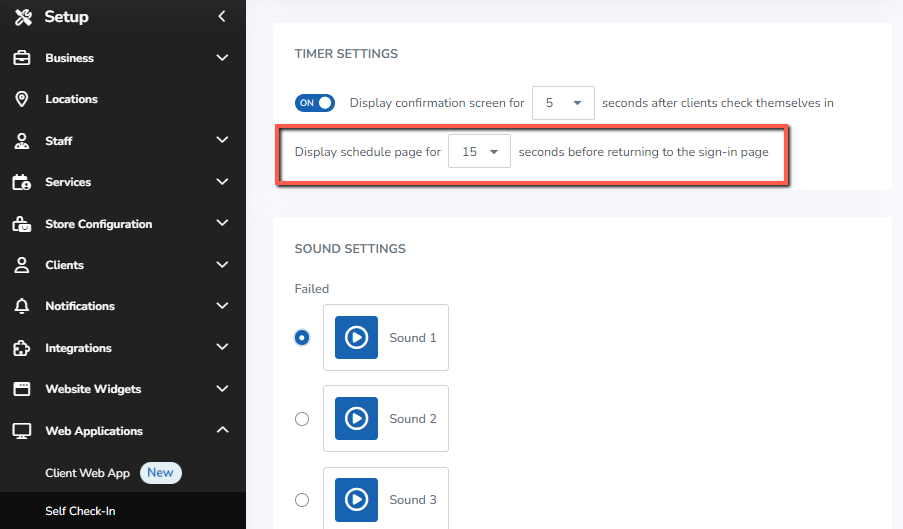 A screenshot of the new session timeout setting for the Self Check-In Web App.