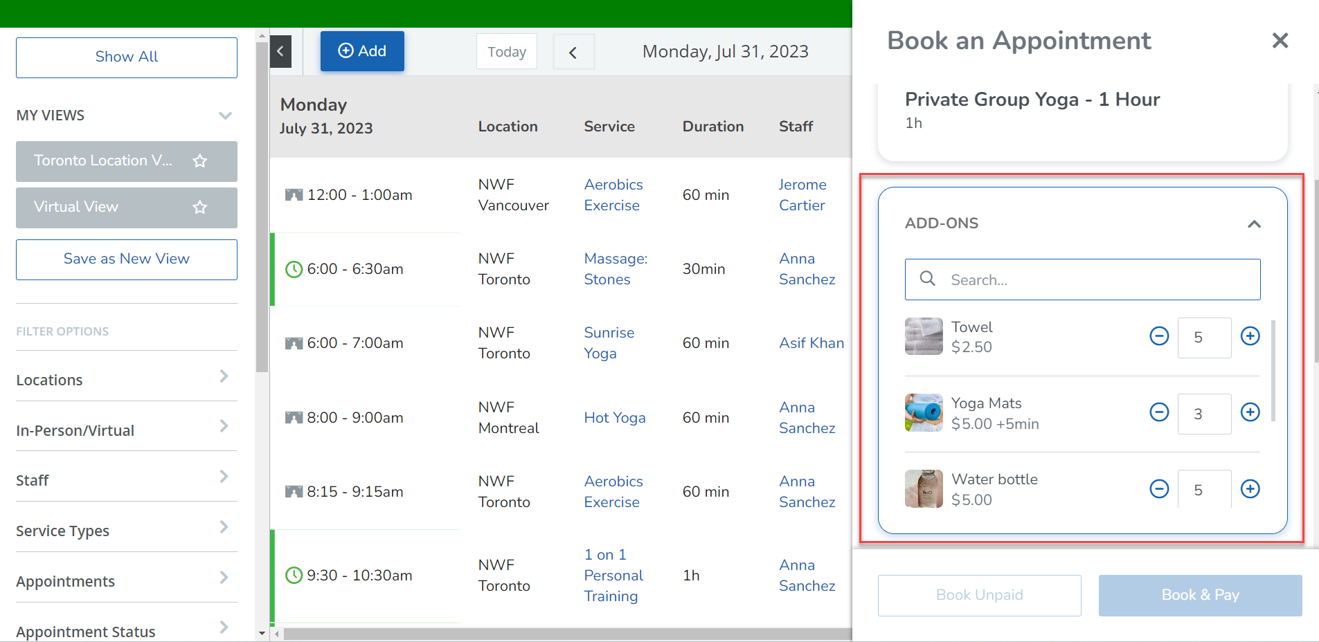 A screenshot of the improved add-ons section in the appointment booking flow