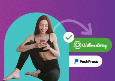 PushPress clients, fitness woman with her phone
