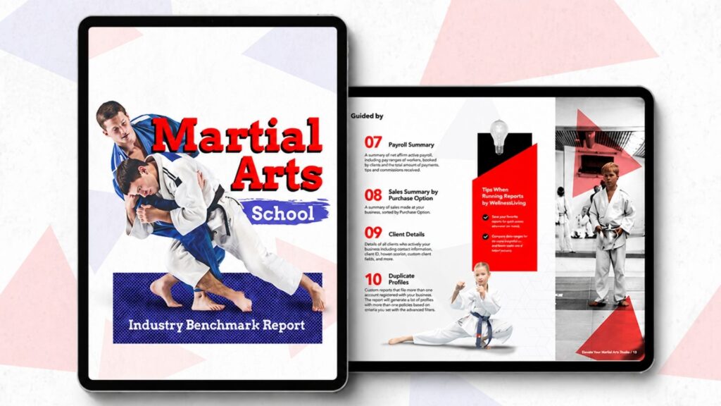 A screen shot of the WellnessLiving martial arts school benchmark report.