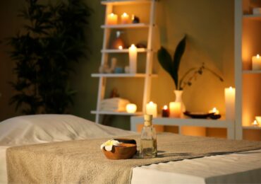 A beautiful massage parlor, set up for a marketing photo shoot.