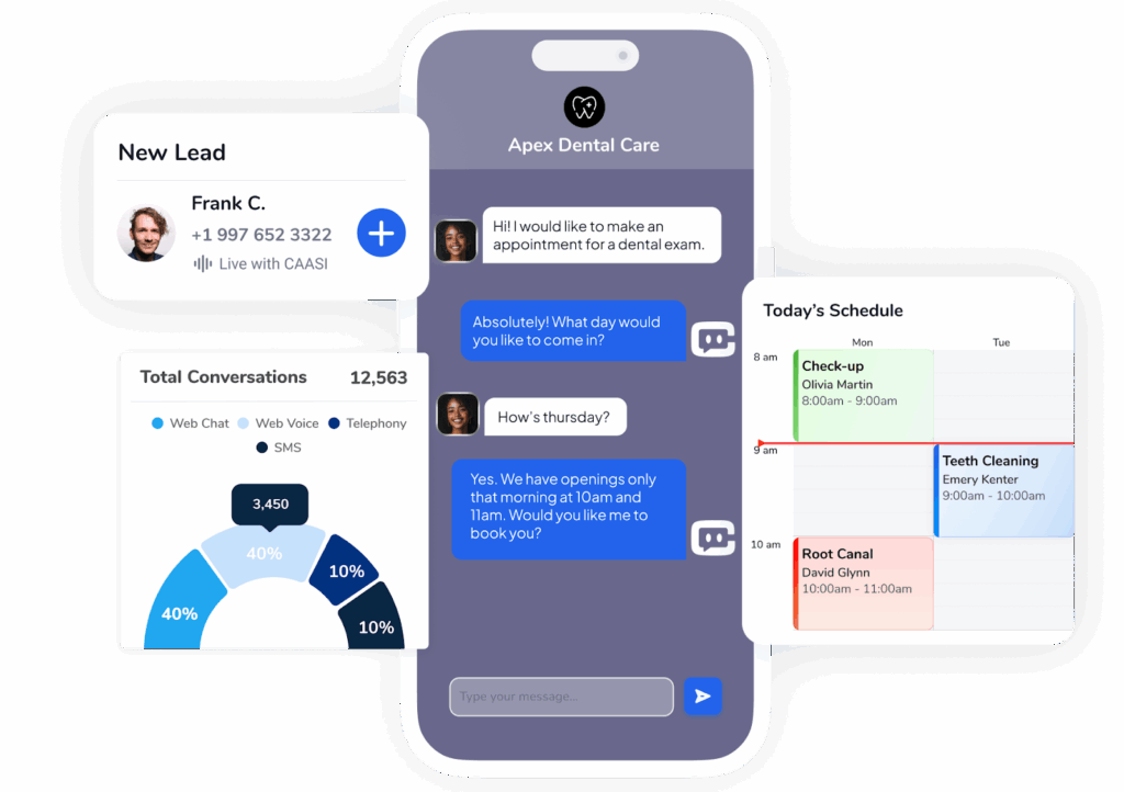 A visual example of WellnessLiving's CAASI virtual assistant helping a client through chat. 