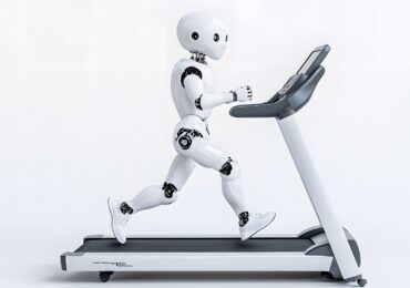 A robot running on a treadmill.