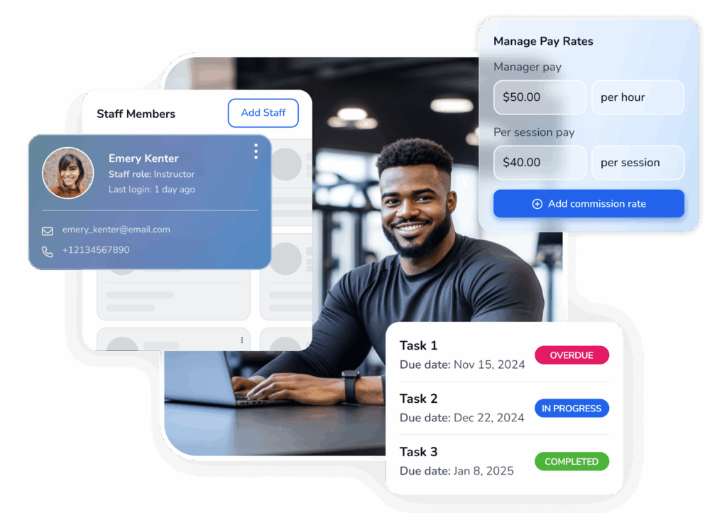 A infographic showing what the Elevate Staff app looks like.