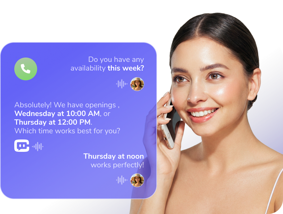 An infographic of a call between a massage client and CAASI - WellnessLiving’s AI Assistant.
