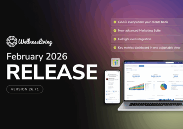 Release blog graphic 26.71, laptop with text