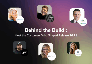 Behind the Build graphic with faces of customers and logos