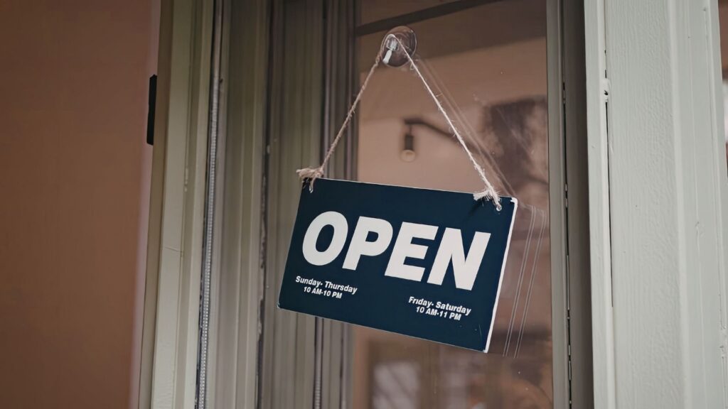 The door of a new franchise location, open for business.