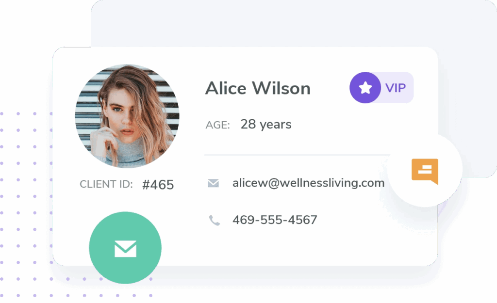 A screenshot of the WellnessLiving client profile.