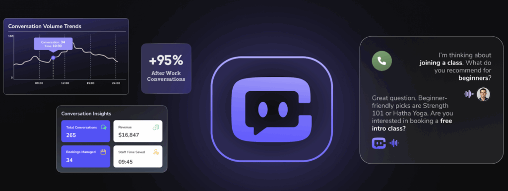 A screenshot of WellnessLiving's AI assistant, CAASI.