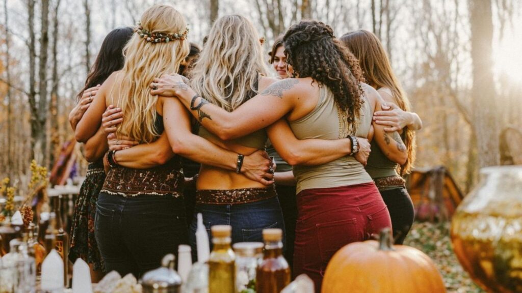 A group of women at Aura Wellness Collective during an autumn healing circle.