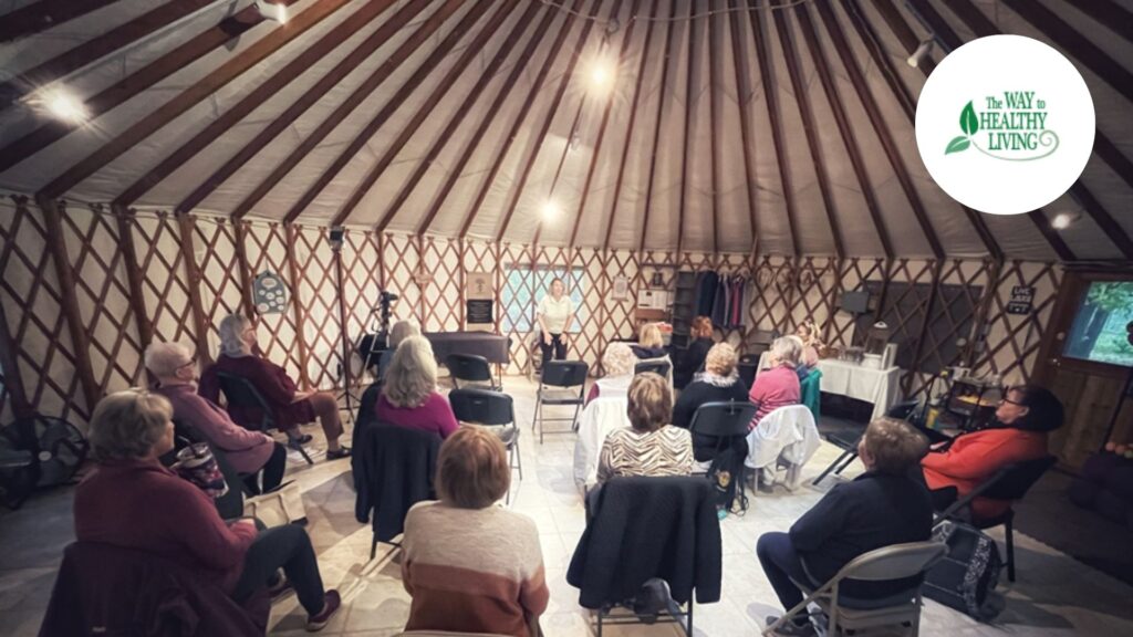 A fully booked wellness class at The Way to Healthy Living, inside one of their yurts.